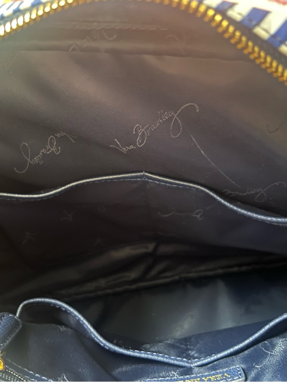 Vera Bradley Navy and White Wave Stripe Satchel - Picture 15 of 16